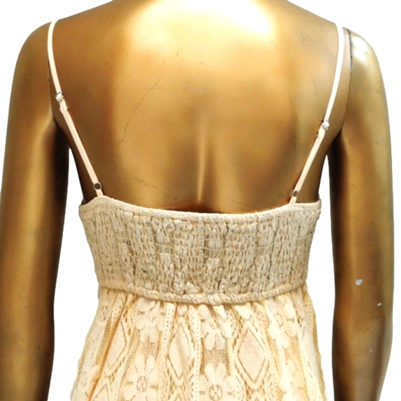 Women's Cream Floral Lace Hi-Low Dress Casual Boho Flowy Tassel Tahitian Dress - Picture 9 of 11